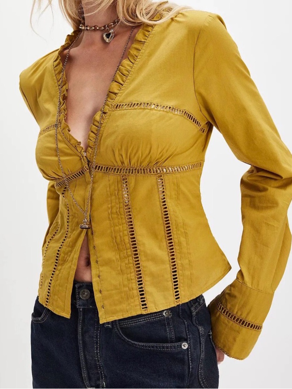 NWT Free People Frankie Corset Long Sleeve Top Size Medium in Lemon Party